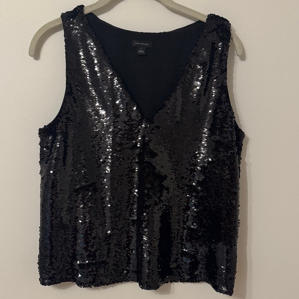 Ann Taylor Black Sequin Tank Top